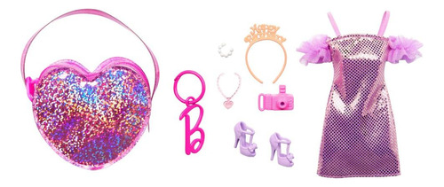 Barbie Acessórios Vestido Roxo Com Bolsa Rosa - Mattel