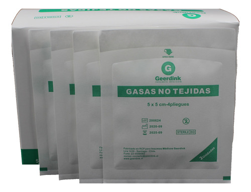 Gasa No Tejida Estéril 5 X 5 Cm, Caja X 50 Sobres X 2 Un