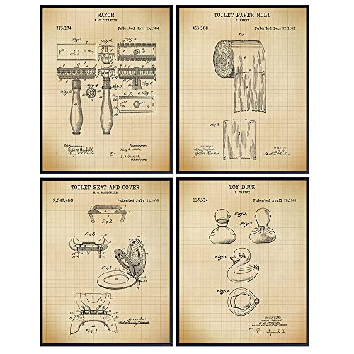 Impresiones De Patentes De Baño  Es Vintage, Póster D...