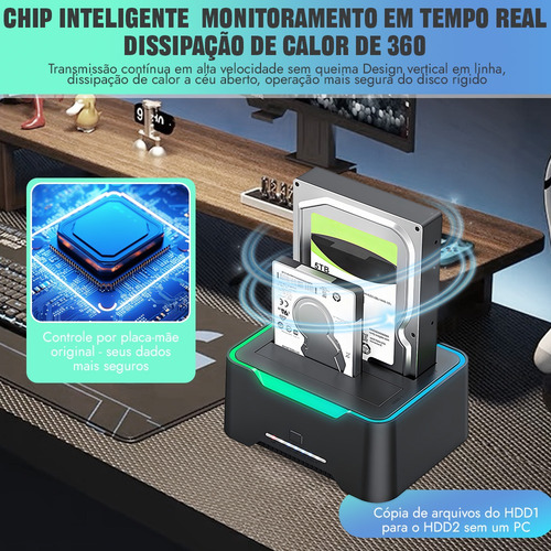 Dock Station Dual Hd Ssd Sata 2.5 E 3.5 Usb 3.0 Botão Clone