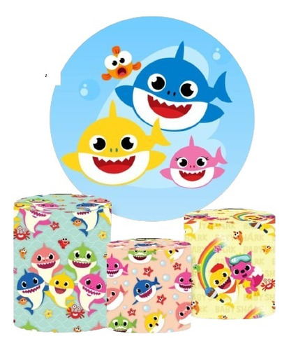 Funda Baby Shark Tela Sublimada Mampara 2m Y 3 Cilindros