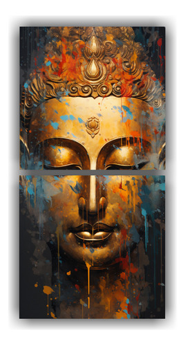 140x70cm Cuadro Decorativo Rostro Buda Estilo Oro Vibrante N