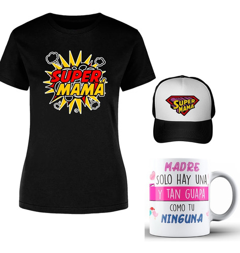 Combo Mamá Playera Día De Las Madres + Taza + Gorra Regalo