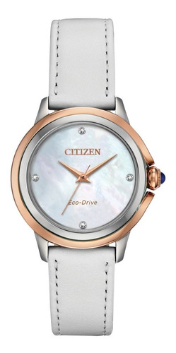 Citizen Eco-drive Ceci Diamond Accent Em0796-08y Correa Blanco Bisel Oro Fondo Madre Perla