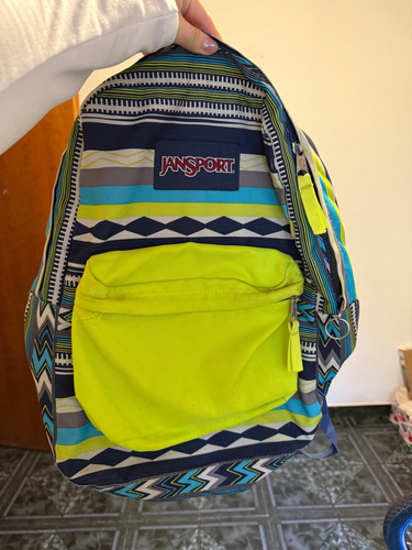 Mochila Jansport Verde Limón Geométrico (Usado)