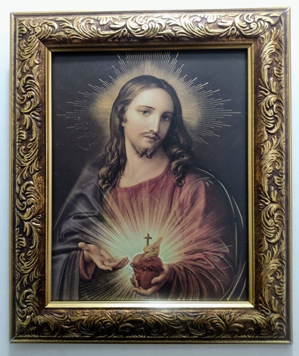 Sagrado Corazón De Jesús Op 3 / 30 X 25 Cms Marco Dorado 