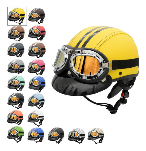 Capacete Coquinho Moto Scooter Elétrica Retro Custom Óculos Cor Amarelo Desenho Óculos Amarelo Camaleão Tamanho Do Capacete Pp - Veste 53/54