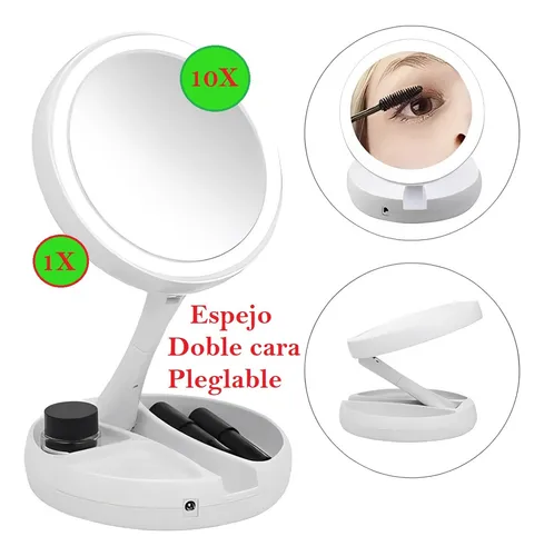 Espejo De Maquillaje Tocador Con Aro Led Plegable 1x Y 10x