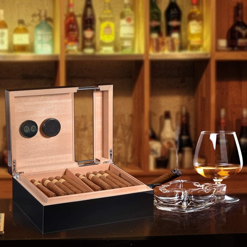 Humidor Habanos 50 Cigarros Cubanos Higrómetro Nogal Cedro