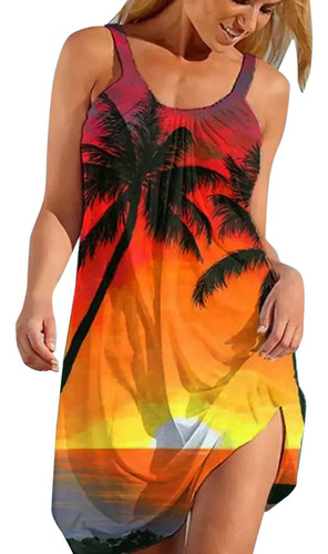 Vestido De Playa Con Estampado Tropical Hawaiano Para