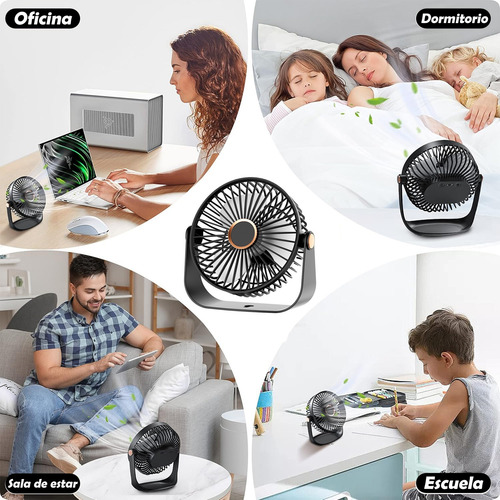 Ventilador De Escritorio Recargable Con Luz Nocturna Usb 16 Cm Negro