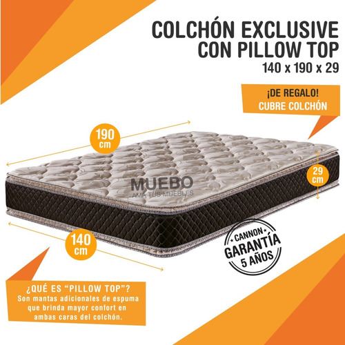 Imagen 3 de 8 de Colchon Cannon Exclusive Doble Pillow 140x190 + Envio Pais