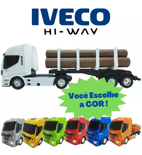 Brinquedo Caminhão Carreta Com Toras De Madeira Iveco Hiway