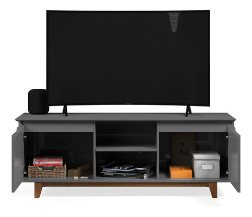 Rack Bancada Flow 2 Portas Estante De Televisão Home Para Quatro Ou Sala - Cinza