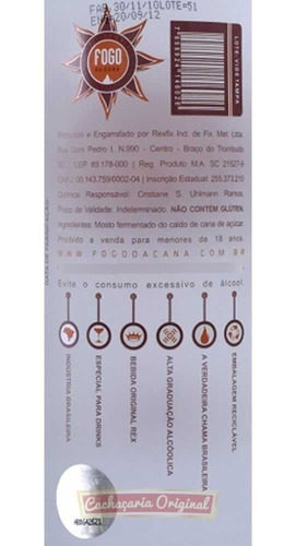 Cachaça Fogo Da Cana 700ml