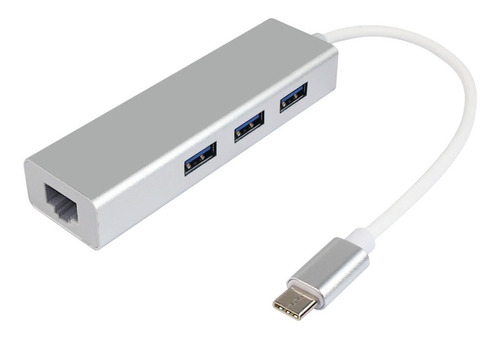 Convertidor Adaptador Pc Usb Tipo C Hub 4 En 1 Rj45 Usb 2.0