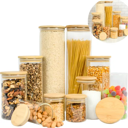 Kit 10 Potes Herméticos Vidro Tampa Bambu Seiri Para Mantimentos ...