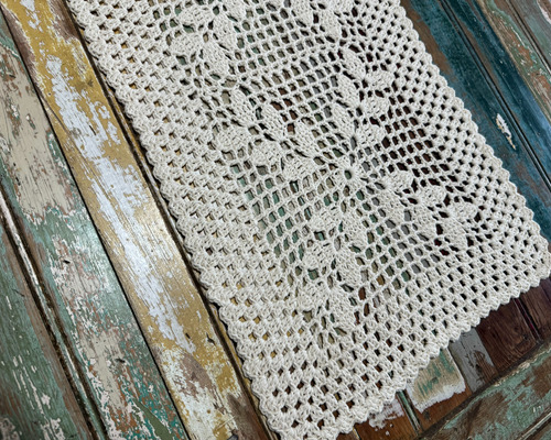 Carpetita Rectangular Tejida Al Crochet Camino De Mesa Hojas