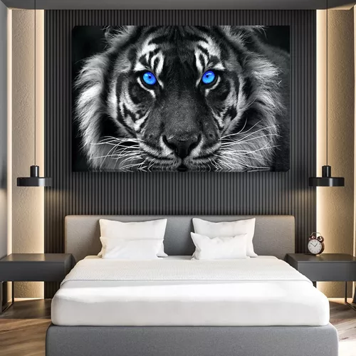 Quadro decorativo 1 Tela Tigre fumaça Azul