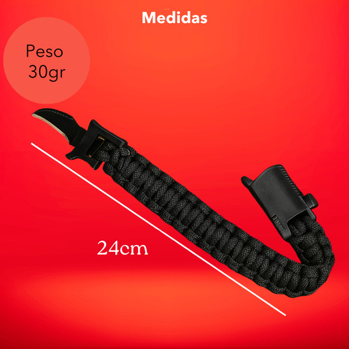 Pulsera Supervivencia 6 En 1 Con Navaja Brújula Y Pedernal Negro