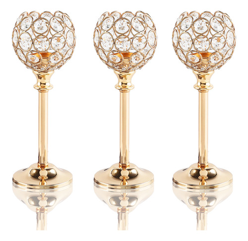 3 Candelabro Fiesta Boda Bola De Cristal Candelabro Vidrio Color Dorado