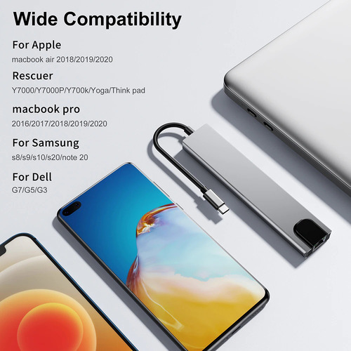 Dock Station Usb C 8 Em 1 Hdmi Lan Hp Sony Lenovo LG Xiaomi