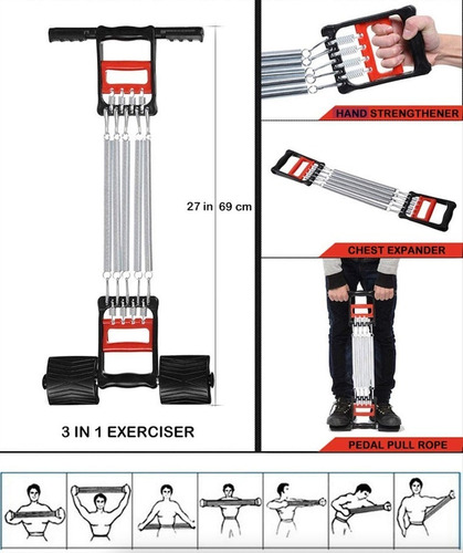 Imagen 7 de 7 de Resorte Ejercitador De Pecho Brazos Abdomen Ejercicio 3 En 1