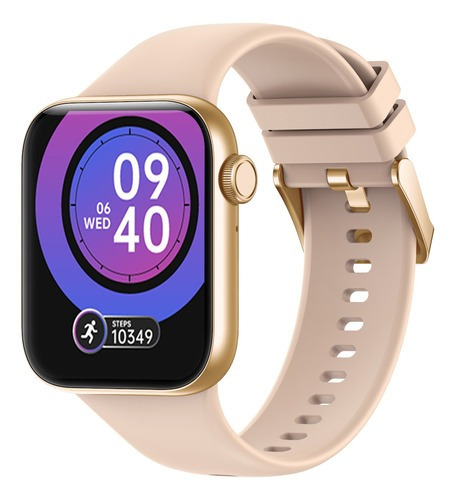 Smartwatch Reloj Inteligente Marca Jd Milan Color Rosa Pantalla 1.96 Con Malla De Silicona Y Bisel Metálico En Color Dorado Con Ip67 Y Spo2