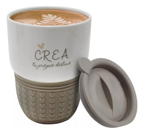 Vaso Termo Para Cafe Con Tapa Porcelana Diseño Frases 300ml Color Crea