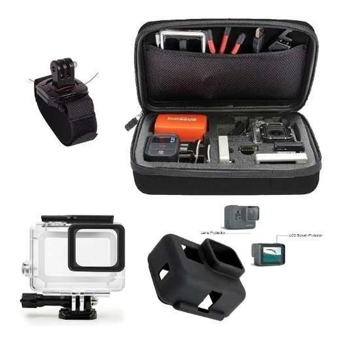 Capa Pulseira 360 Caixa Estanque Gopro 5 6 7 Black Películas