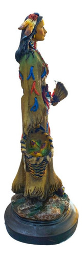Estatua Índia Xamã 32cm Com Abano E Cesta