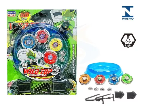 Kit 4 Beyblade Metal Led Pião Tornado Com Arena 2 Lançador