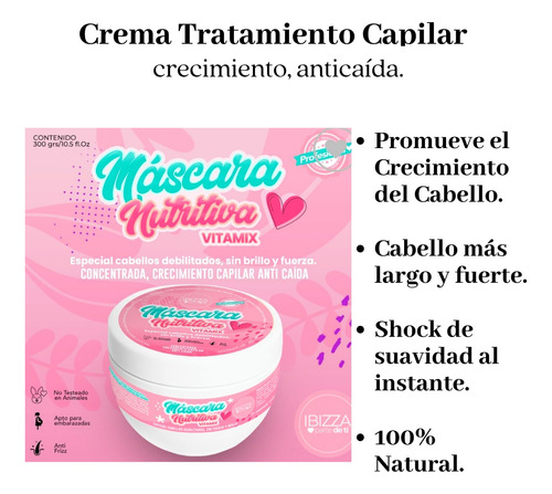 Crema Capilar Anticaída Crecimiento Vitamix Mascara Nutritiv