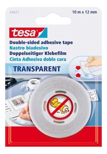 Cinta Doble Faz Transparente 12mm X 10m Tesa