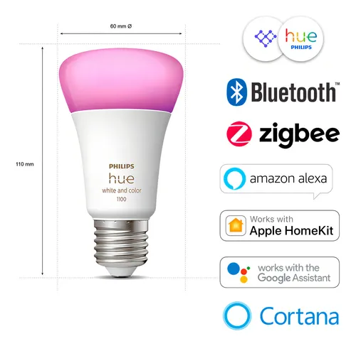 Ampolleta Led Philips Hue E27 1.100lm, Rgb, Bt, Wifi, 9 Watt