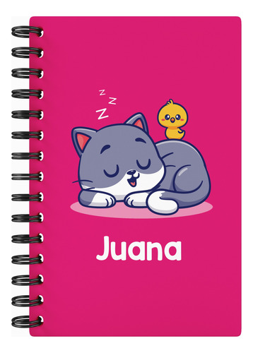 Cuaderno Personalizado Gato Con Nombre Tapa Dura 80 Hojas A5