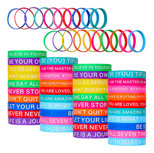 60 Pulseras De Goma Con Cita Motivacional, Pulseras De Silic