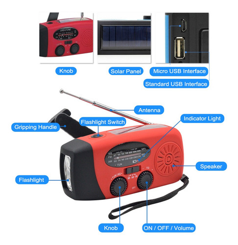 Imagem 5 de 9 de Rádio Portátil Com Lâmpada De Leitura Am/fm Lanterna Noaa