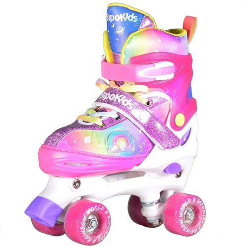 Imagen 2 de 8 de Bipo Patines Rainbow 4 Ruedas Arco Iris Extensible Unicornio