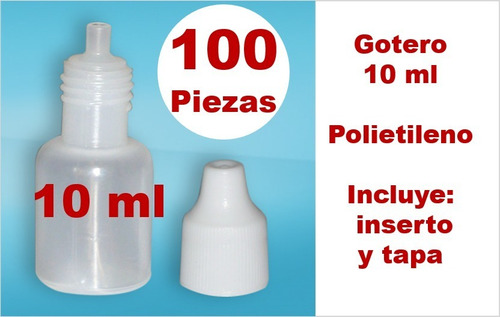 Gotero Homeopático 10 Ml Paquete 100 Piezas C/ Inserto, Tapa