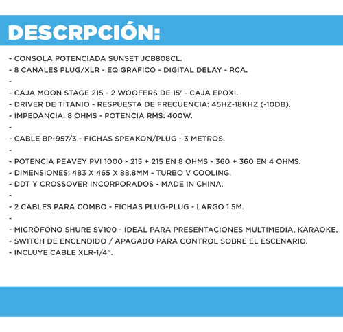 Imagen 2 de 10 de Combo Sonido Mixer Potenciada Usb + Cajas + Mic Shure