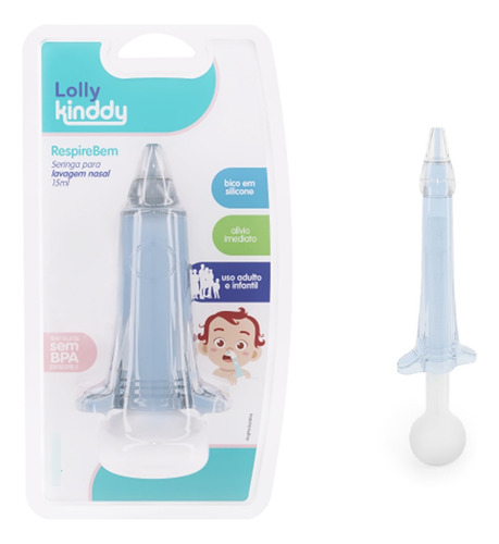 Seringa Para Lavagem Nasal 15ml Silicone Macia Adulto E Bebe Cor Azul-claro