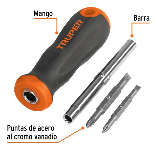Imagen 4 de 10 de Set Destornillador Truper 4 En 1 Puntas Acero Mango Goma