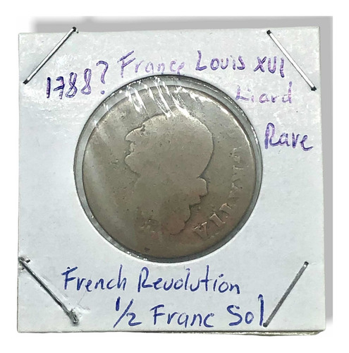 Rara Moneda D Francia 1/2 Sol Año 1788? Luís Xvi Revolución (Usado)