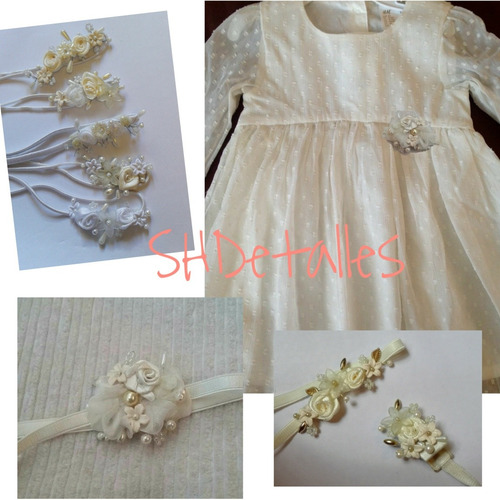 Set Vinchita Tocado + Detalle Aplique Vestido Flores Perlas