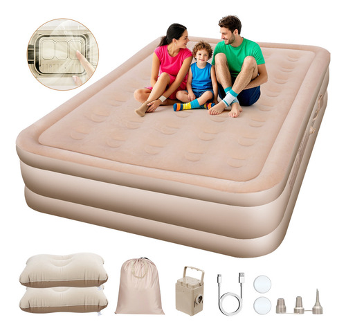 Colchón inflable Queen bomba de aire recargable almohadas 2 4000mAh battery recargable aire bomba 203 152 40 cm