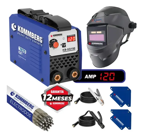 Soldadora Inverter Kb-xs 150 + Máscara Fotosensible Kommberg + 2 Escuadras Magnéticas + Electrodos Azul