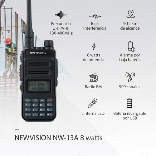 Imagen 6 de 10 de Kit X 4 Handy Radio Walkie Talkie Newvision Uhf Vhf 8w