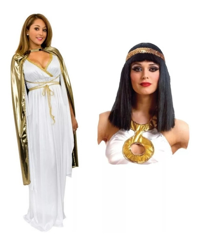Disfraz Cleopatra Egipcio Peluca Con Vincha Y Capa Dorada