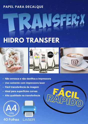 Papel Hidro Transfer Flexível A4 Transferix 40 Folhas